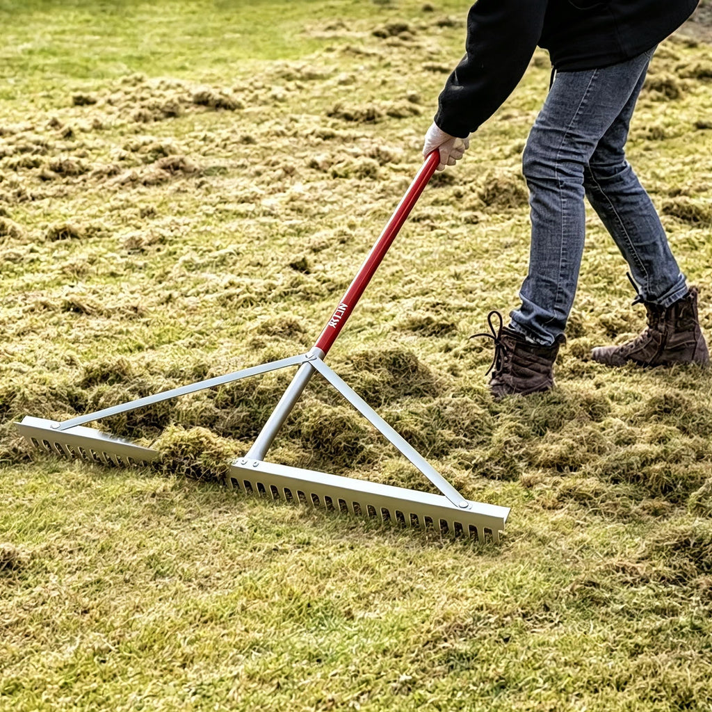 KYLIN 36 Inch / 36 Tines Aluminum Landscape Rake with 66 Inch Extra-Long Handle, Versatile Rake for Lawn Care,Loosening Soil, Weeding, Leveling Gravel, Beach Sand - Lighweight & Rust Proof