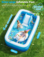 120" Large Inflatable Pool for Kids & Family, 4-Layer Thickened Blow Up Pool (Stronger Than 3-Layer), 0.32mm Heavy Duty PVC, Durable Swimming Pool for Adults, Kids & Pets Backyard Summer Blue