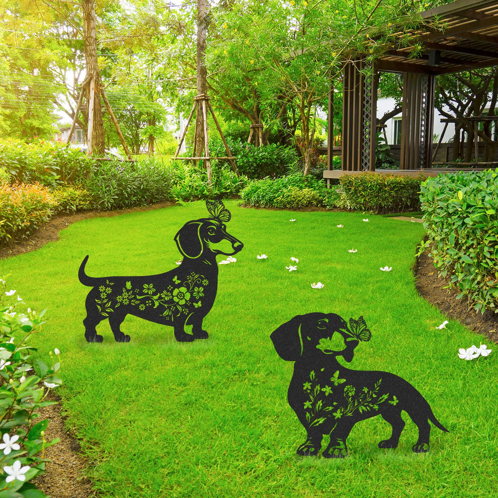 LIRAVENO Dachshund Garden Stakes Decorations - 2 Pcs Dog Statues Decor Set