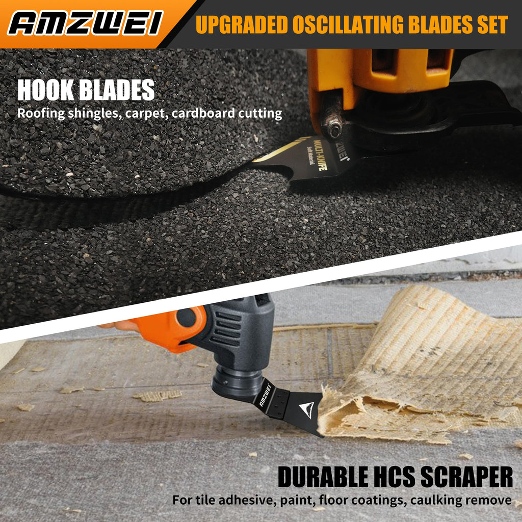 AMZWEI 153PCS Upgraded Multitool Blades Oscillating Tool Accessories with Sandpaper, Hook Knife, Titanium Saw Blades for Wood Metal Plastic Cutting, Compatible with Dewalt Ryobi Milwaukee Rockwell