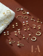 LOLIAS Hypoallergenic Flat Back Earrings Set for Women-Surgical Stainless Steel Earrings for Sensitive Ears-14K Gold Plated Chain Cartilage Earring Stacks Flatback Stud Hoop Earring Sets for Multiple Piercing Jewelry Gold