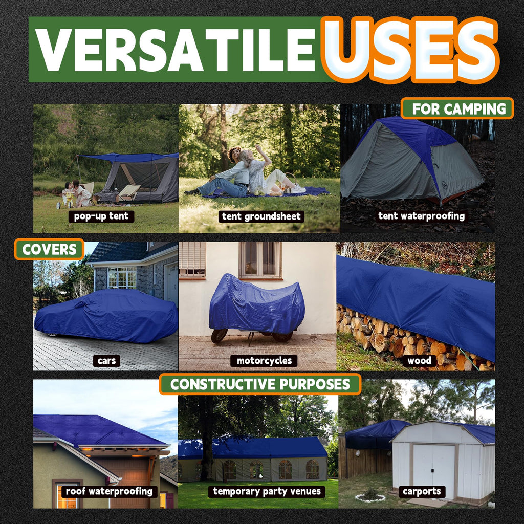 RAINDEWAY Small Tarps 5x5 Feet (2 Pack) 5 Mil Thick Waterproof Blue Tarp Multipurpose Tear Resistant Poly Tarp Cover for Roof Camping Car Patio