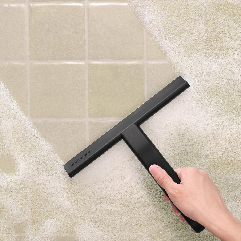 dancemoon JustHang Shower Squeegee with Built-in Hook, 10-Inch Black