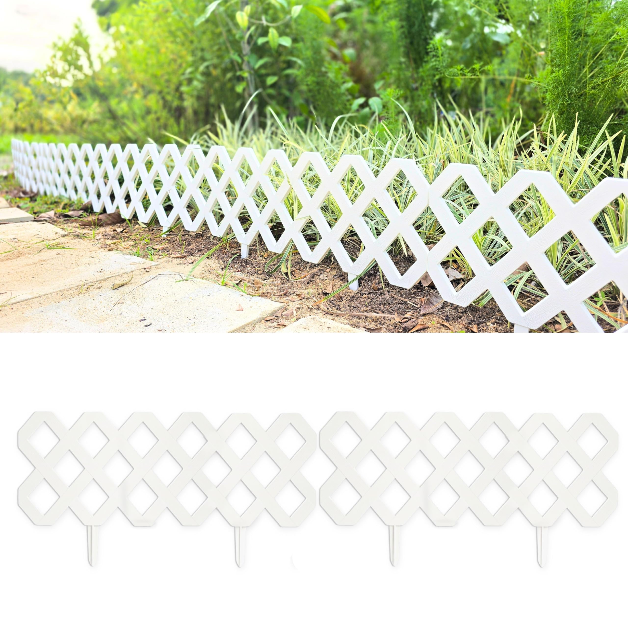 LaLaGreen Garden Edging Border (23x8.5in, 10 Pack) White Plastic Fence