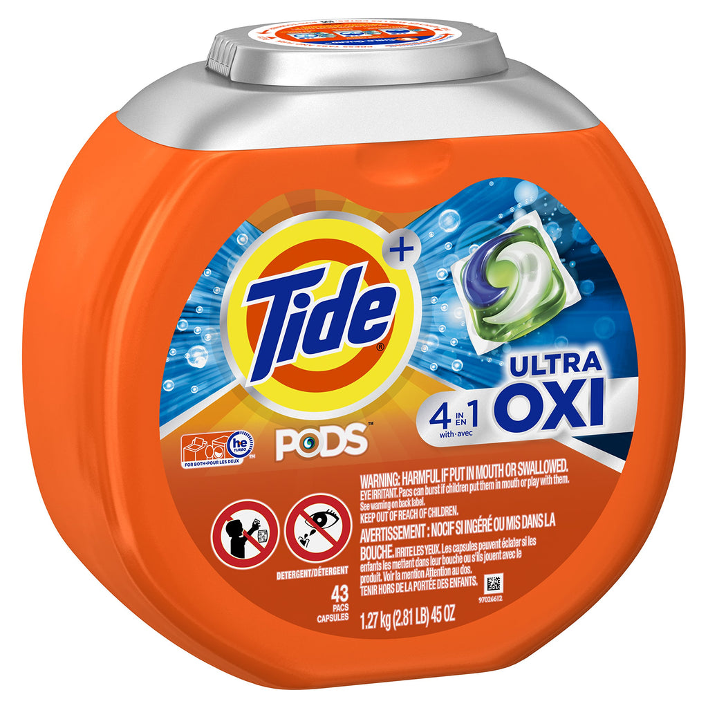 Tide PODS Liquid Laundry Detergent Soap Pacs, 4-n-1 Ultra Oxi, HE Compatible 43 Count, Built in Pre-treater for Stains