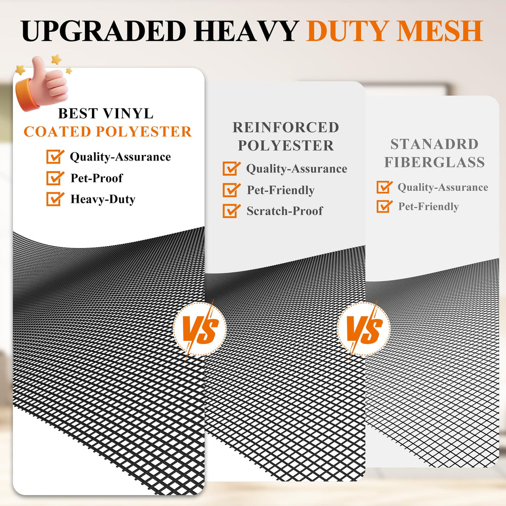 MAGZO Pet Proof Window&Door Screen Replacement Mesh, 48" W x 99" L, Best Vinyl Coated Polyester Dog Cat Resistant Heavy Duty, Net Netting Curtain Wire Roll Repair Kit for Patio/Porch/Sliding, Black