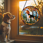 GEFOS Stained Glass Window Hanging Cute Dog Beagle Trees 6.3" - Suncatcher Door Garden Sunroom Sun Catcher Home Decor Birthday Christmas for Lost Pets Mom Men Woman Nana