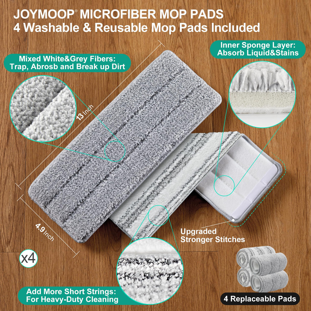 JOYMOOP Mop and Bucket Set, Flat Mop Flat Head, Microfiber Dust Mops for Household & Commercial Wall Cleaner with Long Handle, Hands-Free Floor Cleaning