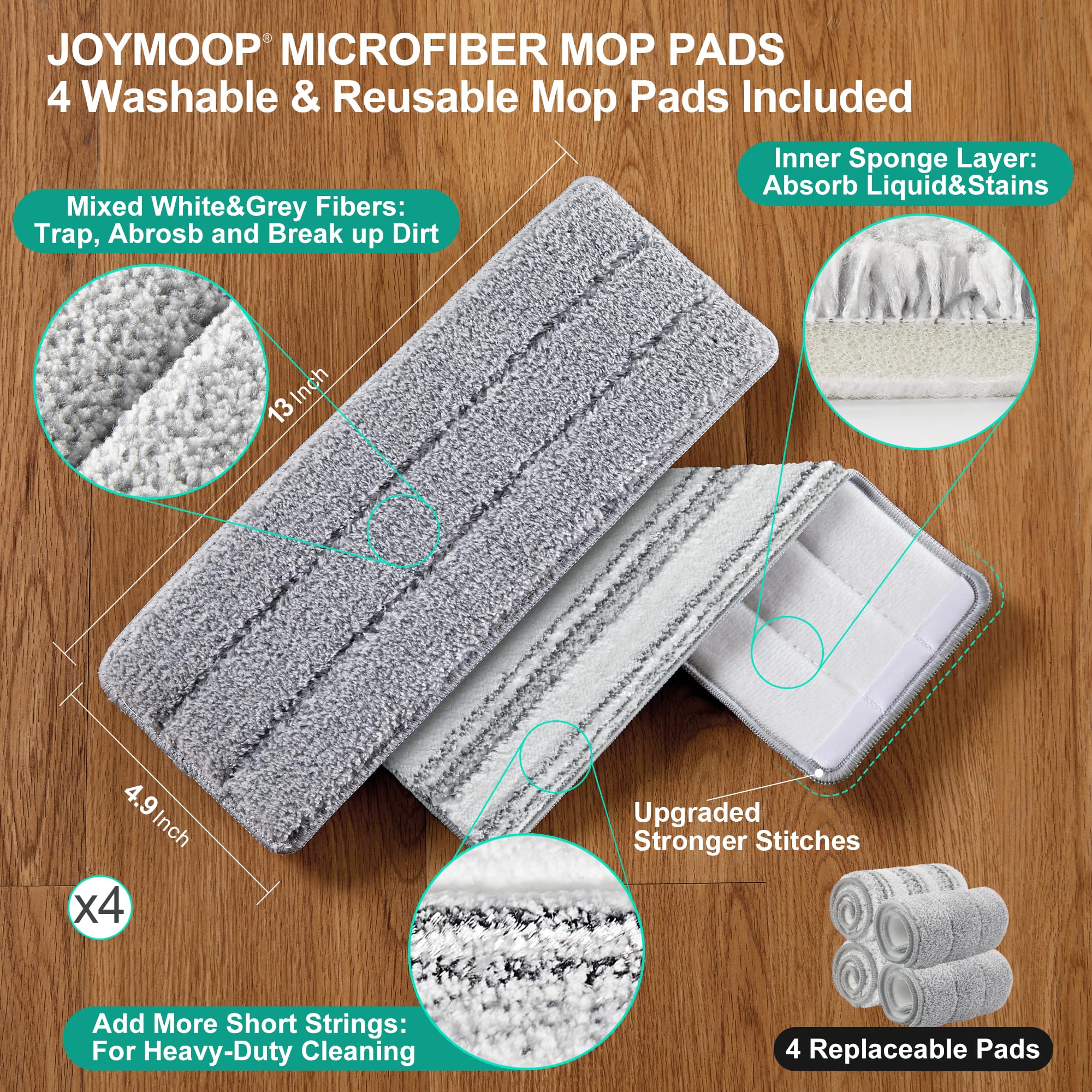 JOYMOOP Mop and Bucket Set, Flat Mop Flat Head, Microfiber Dust Mops for Household & Commercial Wall Cleaner with Long Handle, Hands-Free Floor Cleaning