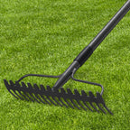 49'' Bow Rake ，17 Tines Metal Head Rakes with Stainless Steel Handle，Heavy Duty Garden Rake for Loosening Soil Gathering Leaf Leveling Lawn Farming Land Management Yarn Thatch Rake