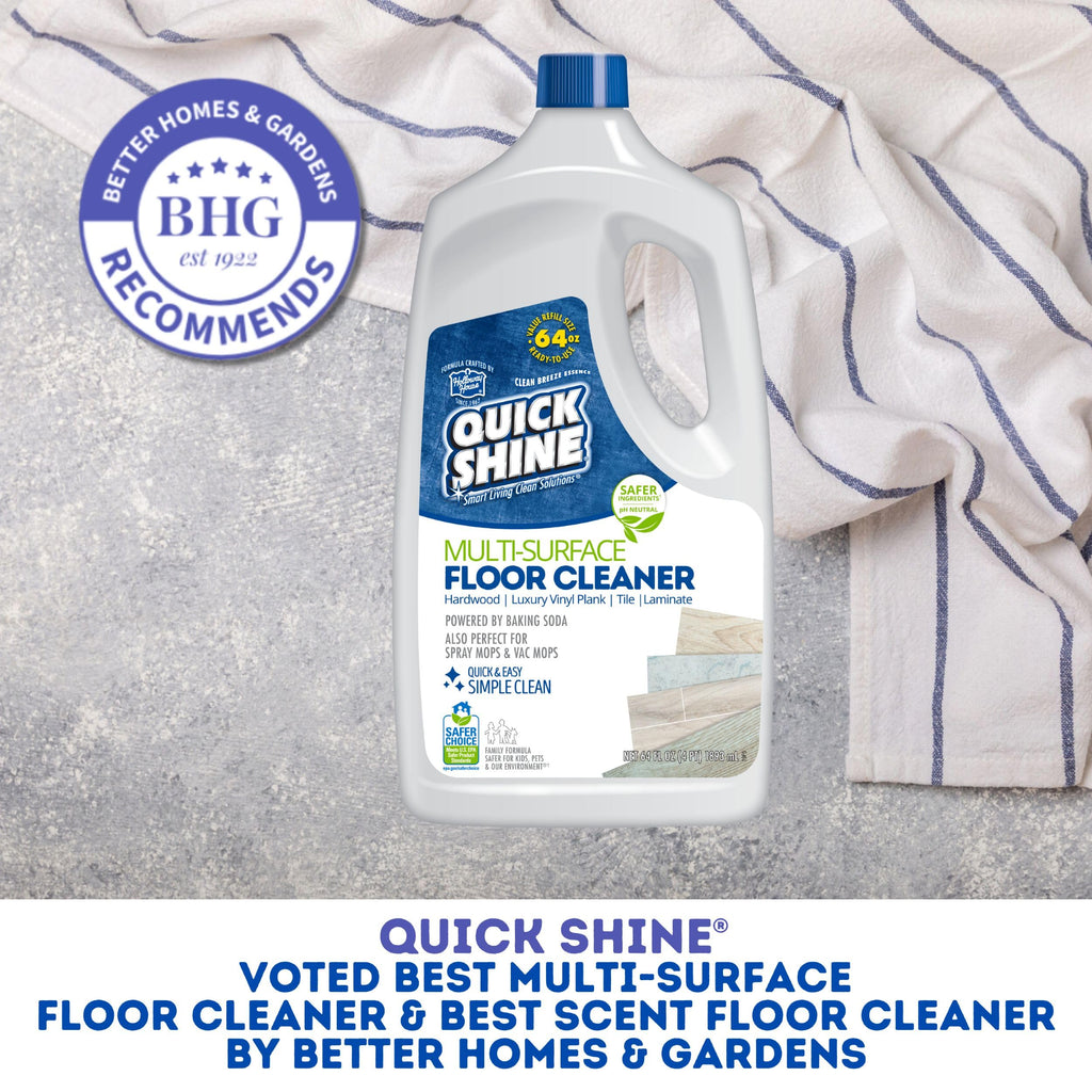 Quick Shine Multi Surface Floor Cleaner 64oz, Ready to Use-Streak Free-No Rinse, Use on Hardwood, Laminate, Luxury Vinyl Plank & Stone, Use in Spray Mops & Vac Mops, Safer Choice Cleaner