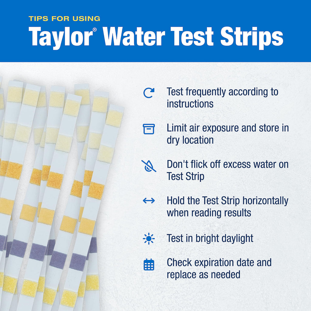 Taylor Technologies S-1403, 7-in-1 Pool and Spa Test Strips for Free & Total Chlorine, Total Bromine, pH, Total Alkalinity, Total Hardness & Cyanuric Acid, 50 Test Strips | Made in the USA
