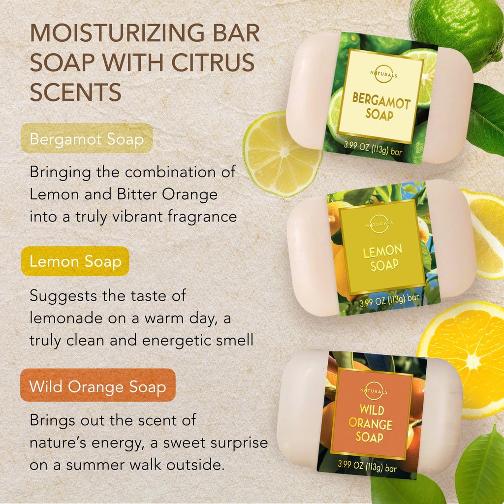 O NATURALS 100% Natural Bar Soap - Gift Set - Organic Ingredients & Essential Oils - Spa Gifts for Women & Men, Body Wash & Face - 6PC Citrus Soap Collection