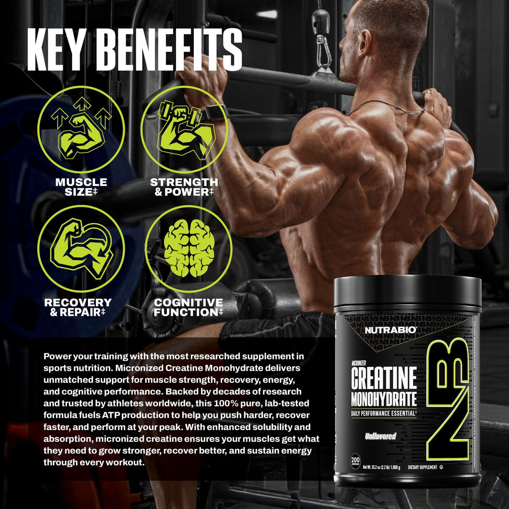 NutraBio Pure Micronized Creatine Monohydrate Powder Supplement, Unflavored, (1000 g) - Supports Bulk Muscle Energy, Recovery, and Strength - HPLC Tested Creatine Powder Supplement for Men and Women