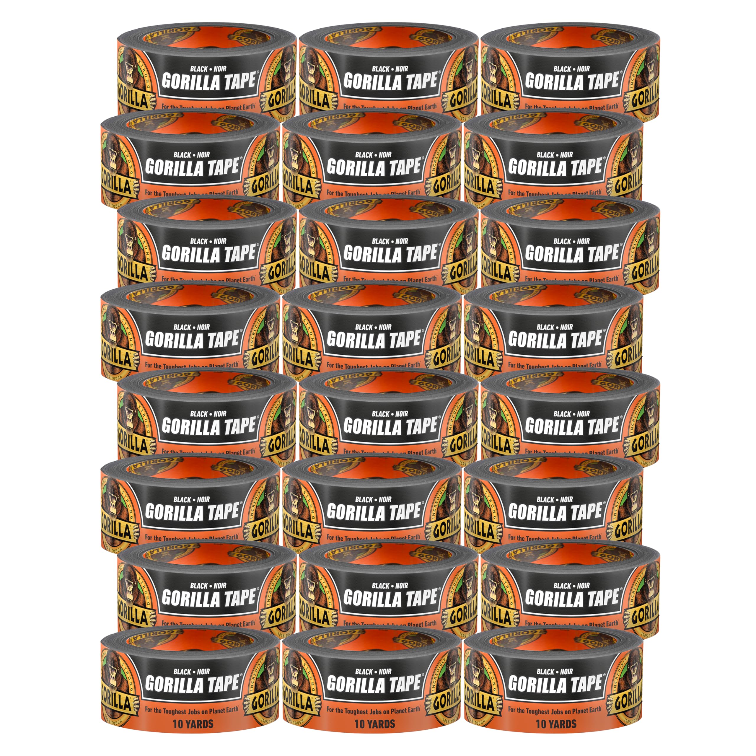 Gorilla Tape, Duct, Utility, Triple Layer Strength, Indoor & Outdoor, Weather Resistant Shell, 1.88 in x 10 yd, Black, (Pack of 24)