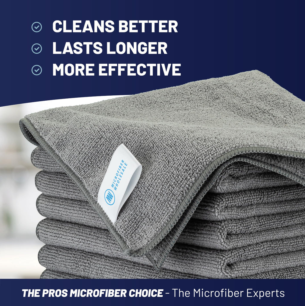 12" x 12" MW Pro Multi-Surface Microfiber Cleaning Cloths | Gray - 48 Pack | Premium Microfiber Towels for Cleaning Glass, Kitchens, Bathrooms, Automotive, Supplies & Products