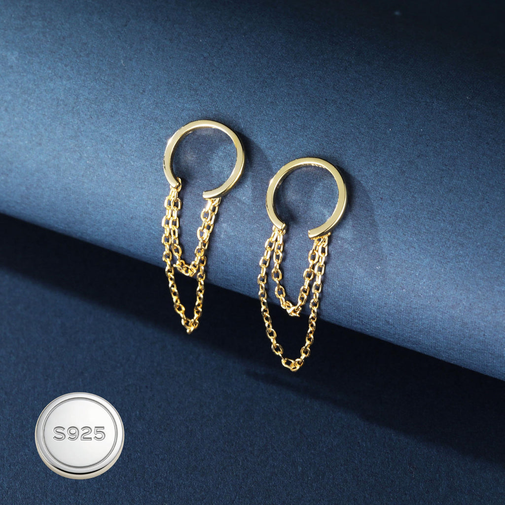 Reffeer Solid 925 Sterling Silver Minimalist Cuff Earrings Chain for Women Teens Cartilage Wrap Earrings Helix Cuffs (B-18K Gold)