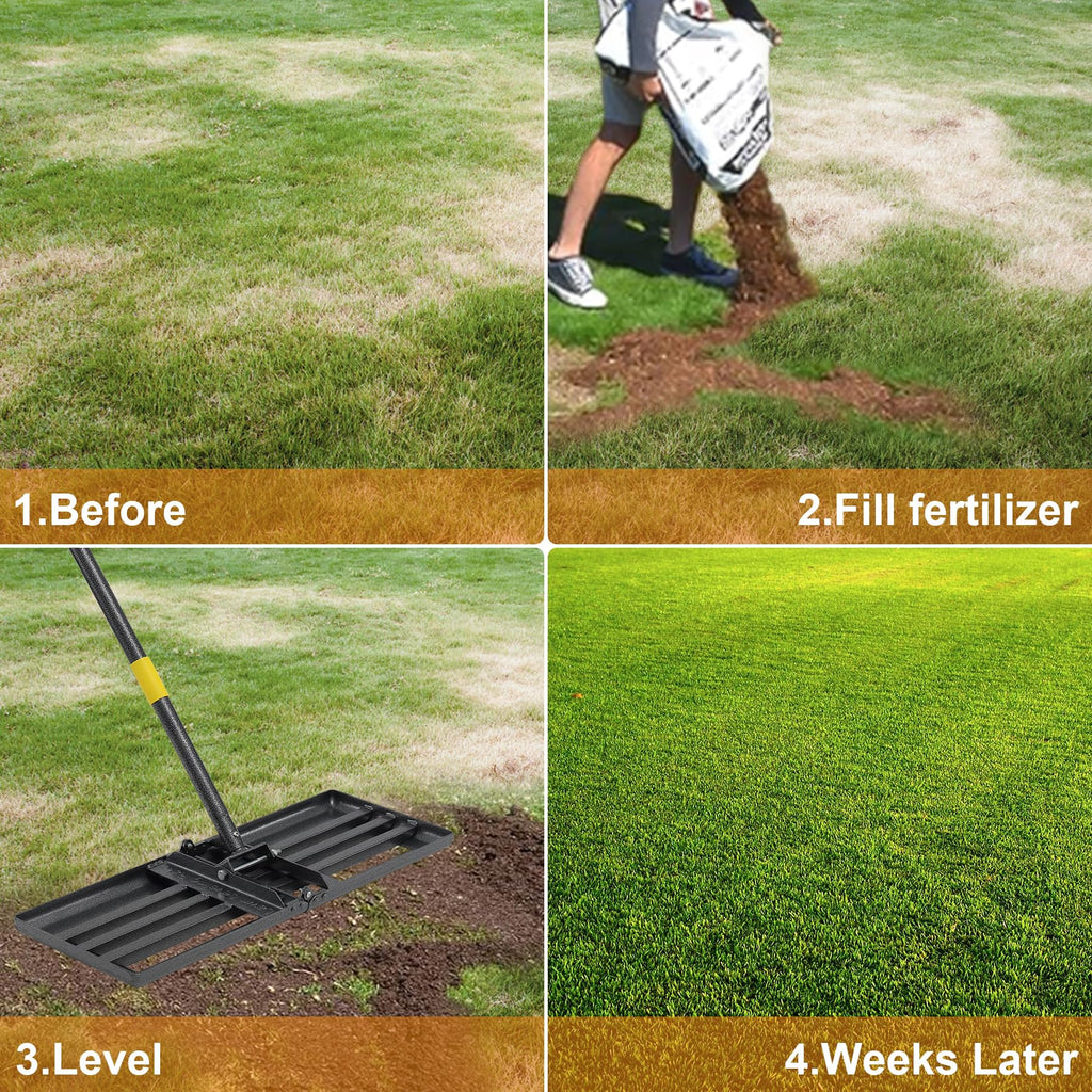 Lawn Leveling Rake, 60 inch 27"x10" Levelawn Tool, Heavy Duty Effort Saving Lawn Level Tool, Stainless Steel Handle Lawn Leveler for Yard Garden Golf Course, Ease Level Soil Sand Dirt Surfaces