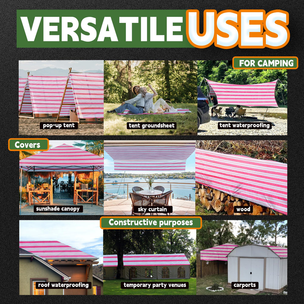RAINDEWAY Tarps 6x10 Feet,12 Mil Sunshade Striped Tarp Waterproof,Multipurpose Poly Tarp Cover with Grommets and Reinforced Edges,Red/White Tarps
