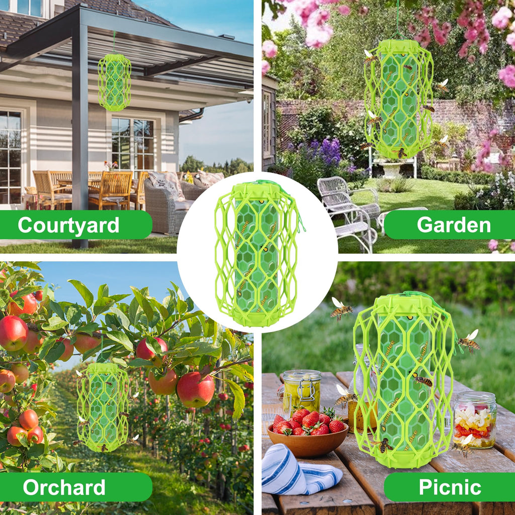 4 Pack Wasp Trap Outdoor Hanging, Carpenter Bee Catchers for Outside(Green)