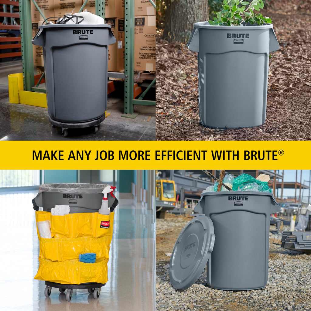 Rubbermaid Commercial Products BRUTE Heavy-Duty Round Trash/Garbage Can with Venting Channels, 32-Gallon, Gray, Wastebasket for Home/Garage/Bathroom/Outdoor/Driveway