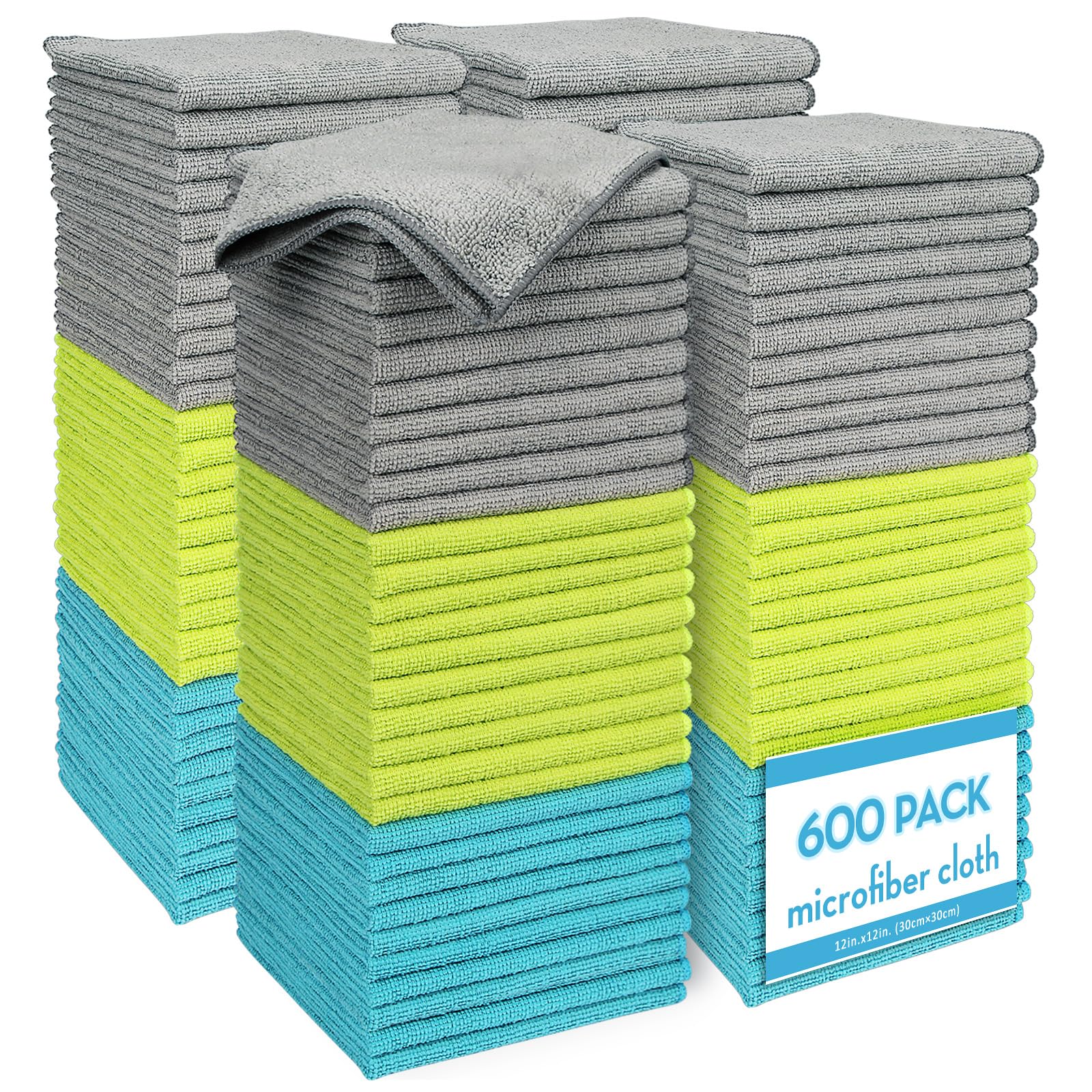 AIDEA Microfiber Cleaning Cloth-600PK, Soft Microfiber Towels for Cars, Absorbent Cleaning Rags, Lint-Free Streak-Free Wash Cloths for House, Kitchen, Window(12in.x12in)