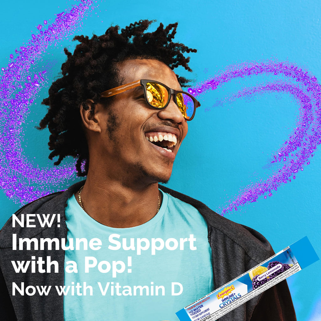 Emergen-C Immune Plus Crystals, On-The-Go Immune Support Supplement with Vitamin C, Vitamin D, B Vitamins, Zinc and Manganese, Berry Lemonade - 28 Stick Packs