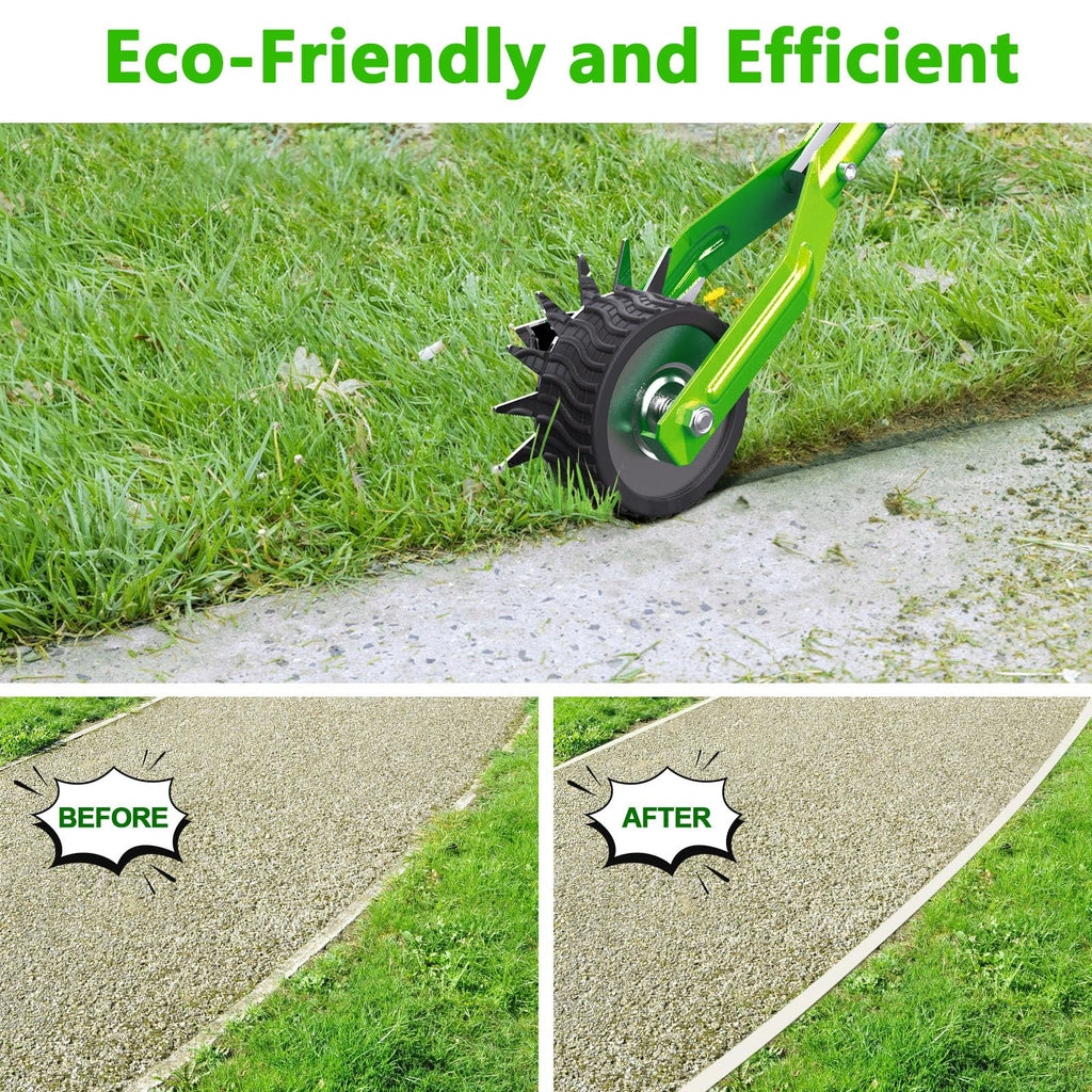 Aishkimo Edger Lawn Tool - 67 inch Wheel Rotary Lawn Edger with Adjustable Stainless Steel Handle, Grass Edge Trimmer for Sidewalks, Driveways & Landscaping (Green)