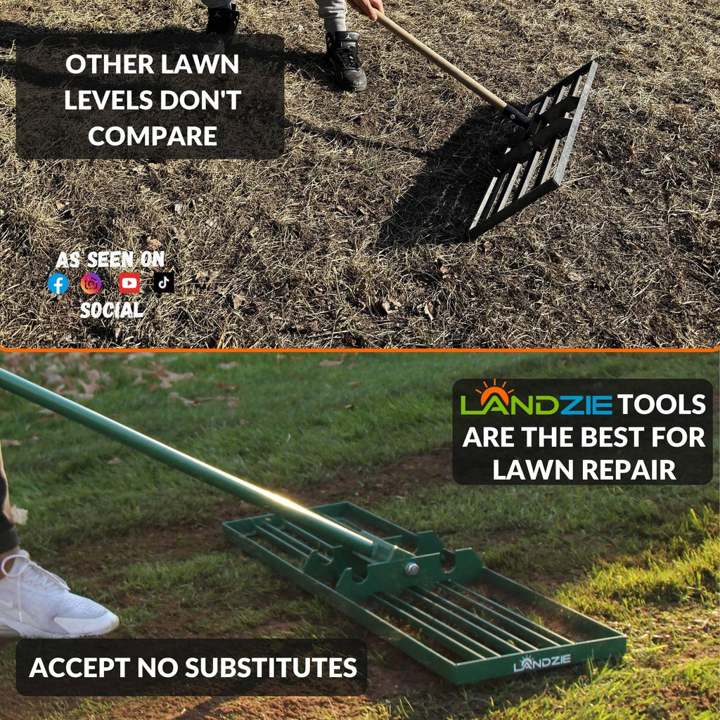 LANDZIE - The Original Lawn Leveling Rake – 36" Steel Handle Yard Leveler, Lawn Level Tool for Creating a Flat Surface - Works for Soil, Dirt, Topdressing, and Ground