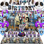 Favuit Birthday Decorations, Nightmare Christmas Party Supplies Halloween Birthday Party Decorations Set Includes Banner Balloons Tablecloth Backdrop Hanging Swirls Cake Toppers
