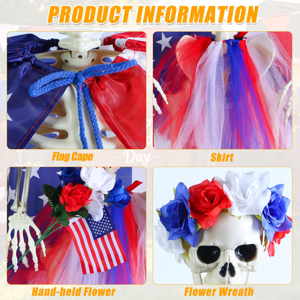 Muximud 4Pcs Skeleton Costume Flag Cape Wreath Flower Skirt