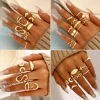 FAXHION 68 Pcs Gold Jewelry Set for Women with 7 Necklace, 17 Bracelet, 5 Hoop Earrings, 15 Stud Earrings, 24 Knuckle Rings for Women Jewelry Set for Women Gift