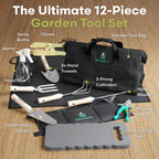 Bloomix 12Pcs Gardening Tools Set - Heavy Duty Garden Tools Set with Tool Bag, Kneeling Pad, Apron & More Garden Accessories - Stainless Steel Plant Care Kit Supplies, Gardening Gifts for Women Men