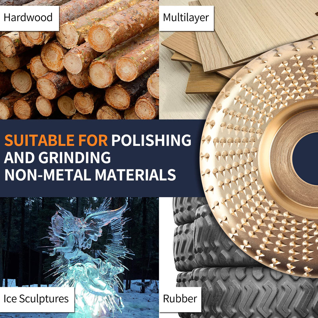 Pomsare 5PCS Angle Grinder Wood Carving Disc Set, 4 and 4 1/2 Angle Grinder Attachments with 5/8 inch Arbor, StumpGrinder Tool Grinding Wheel Shaping Disc for Wood Cutting, Cutting Wheel