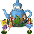 Mood Lab Miniature Garden Decor - Decorative Resin 7.1" H Teapot House Set (4 pcs) - Indoor & Outdoor Garden Decor