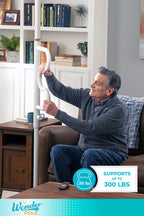 Stander Wonder Pole, Security-Pole and Curve Grab Bar, Tension Mounted Floor to Ceiling Transfer-Pole for Seniors, Elderly Adults, Bathroom Safety Assist and Stability Rail, White