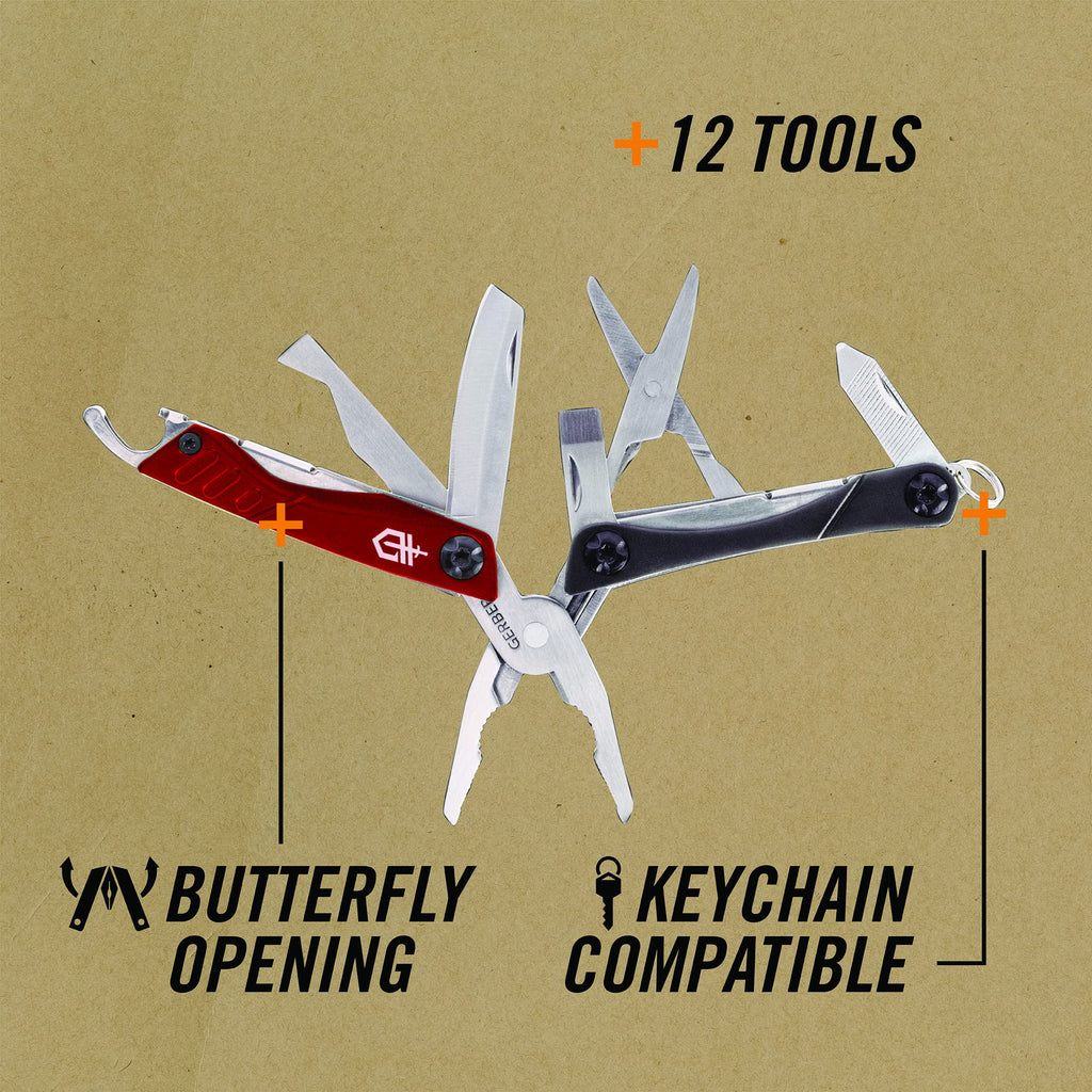 Gerber Gear Dime 12-in-1 Mini EDC Multitool - Needle Nose Pliers, Pocket Knife, Keychain, Bottle Opener - EDC Gear and Equipment, Gifts for Men - Red