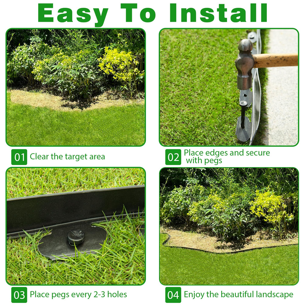Landscape Edging Border 100 FT 2 Inch Tall with 180 Spikes, Plastic Edging for Landscaping, Garden Edging Border, Flower Bed, Paver and Lawn Edging Border, Black