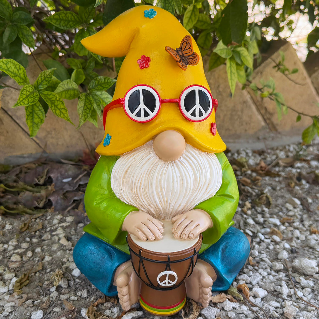 Mood Lab Garden Gnome - Hippie Drummer Gnome Figurine - 9.1 Inch Tall Funny Lawn Statue - for Outdoor or House Decor