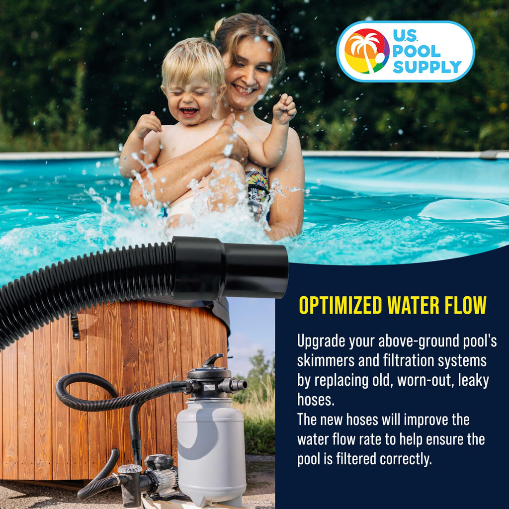 U.S. Pool Supply 6 Foot Heavy-Duty Above Ground Pool Hose, 1.5" - Black Replacement Filter Connecting Hose, Flexible Spiral Wound EVA - Compatible with Intex for Pool Filter Pumps - Skimmer Pump