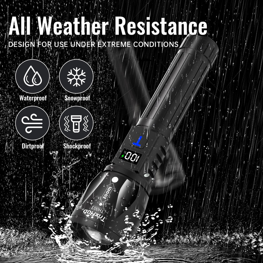 TrixHub Rechargeable Flashlights High Lumens 2Pack, 5Mode Flash Light with LCD Digital Display, Super Bright Adjustable Tactical Flashlight, High Powered LED Handheld Flashlight for Home