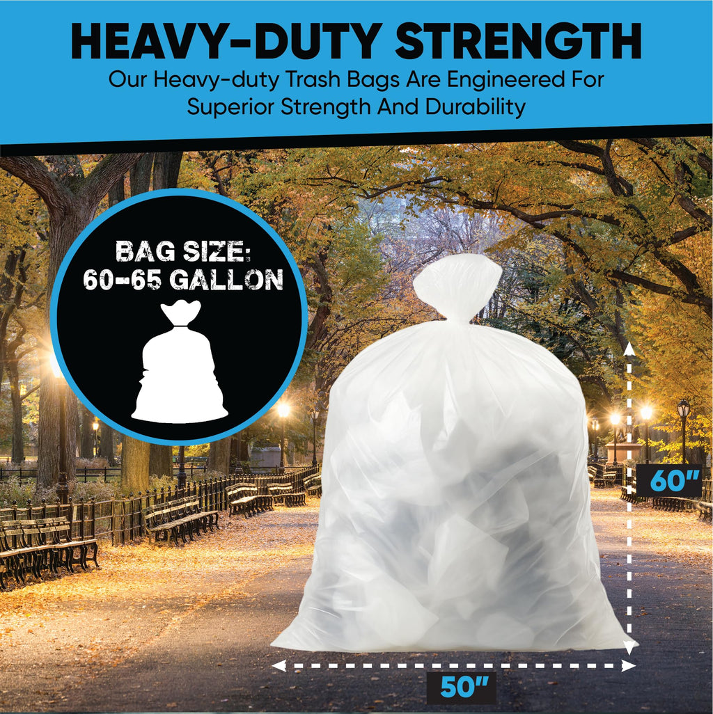 60-65 Gallon Clear Trash Bags | 50 Count | Large Clear Plastic Bags for Recycling, Garbage, and Commercial Use – Fits 60 Gallon and 65 Gallon Cans