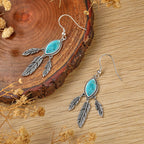 AVECON 2CT Marquise Turquoise Dangle Earrings for Women, Feather Jewelry