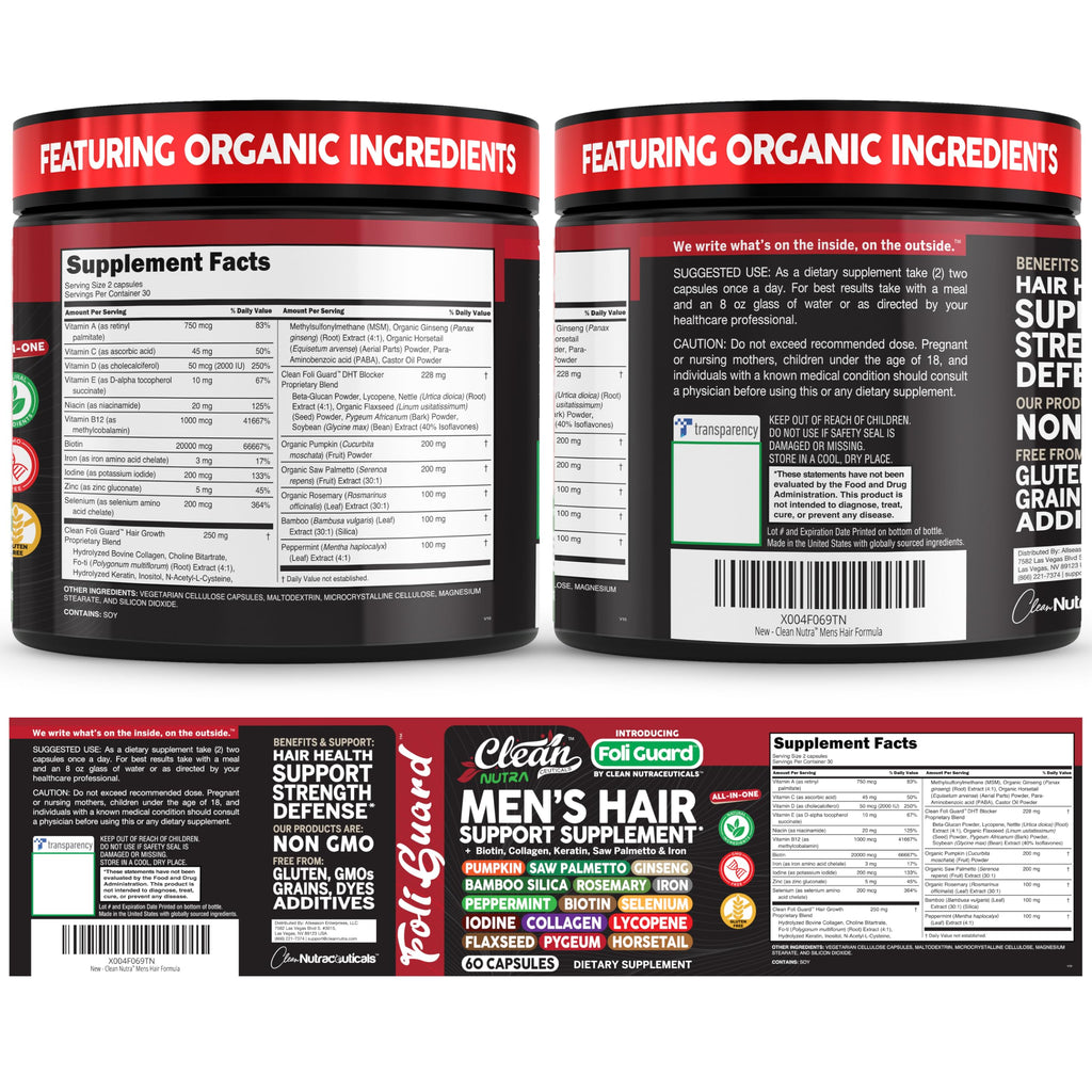 Hair Growth Supplement For Men | Biotin Hair Vitamins Collagen Pumpkin Seed Saw Palmetto Iron Ginseng Bamboo Silica Rosemary Peppermint Keratin Selenium Iodine Flaxseed Horsetail Vitamin A C D3 E B12