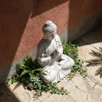 Greens Word Sculptures Buddha Statue, Garden Statues 23.6 Inch Tall, Large Magnesium Oxide Praying Buddha Sculpture Indoor & Outdoor, Spiritual Statue for Home Decor Yard Porch Patio, White