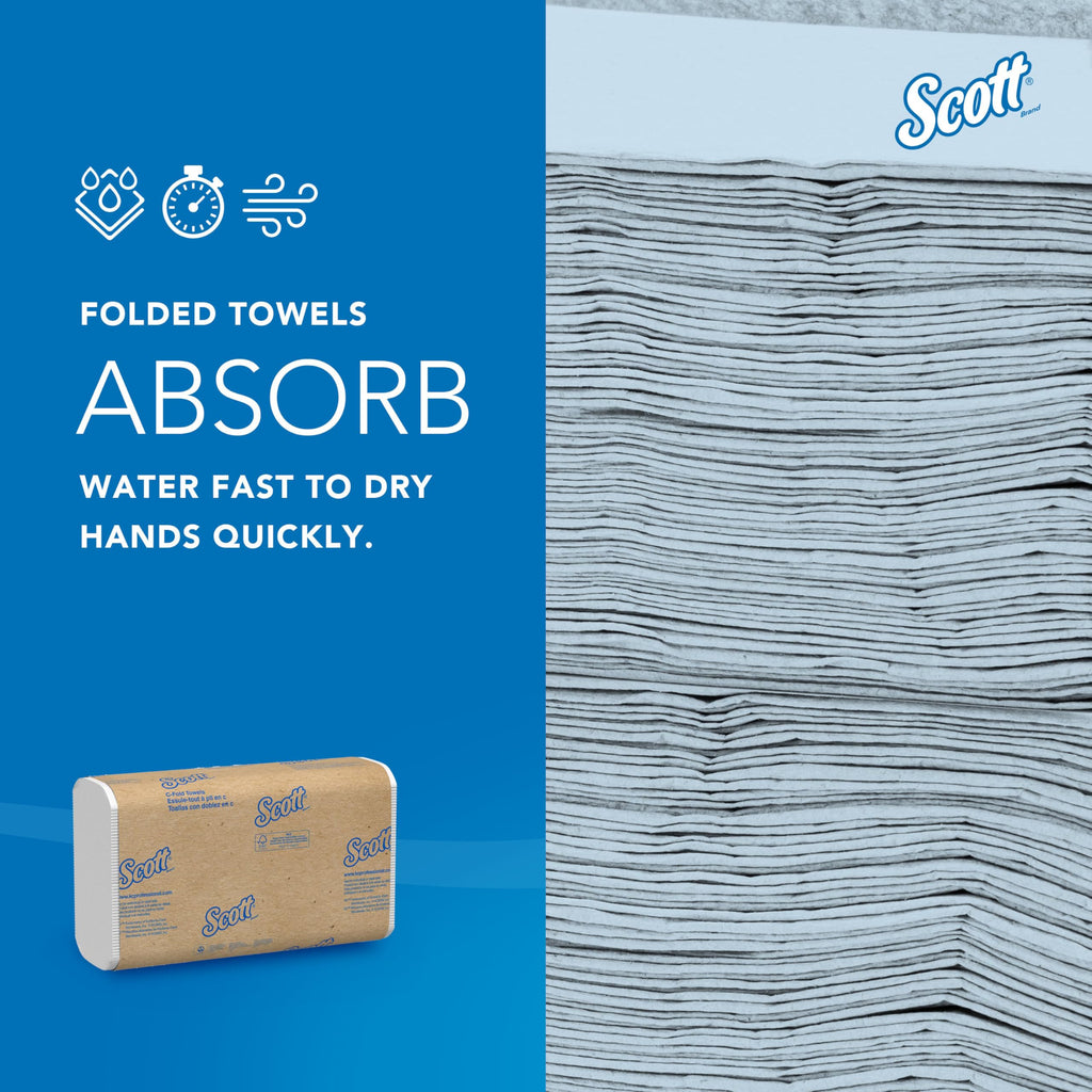 Scott Professional Essential C-Fold Folded Paper Towels, Bulk (01510), Fast-Drying Absorbency Pockets, 13.15"x10.125" Towel, White (200 Sheets/Pack, 12 Packs/Case, 2,400 Sheet Total)