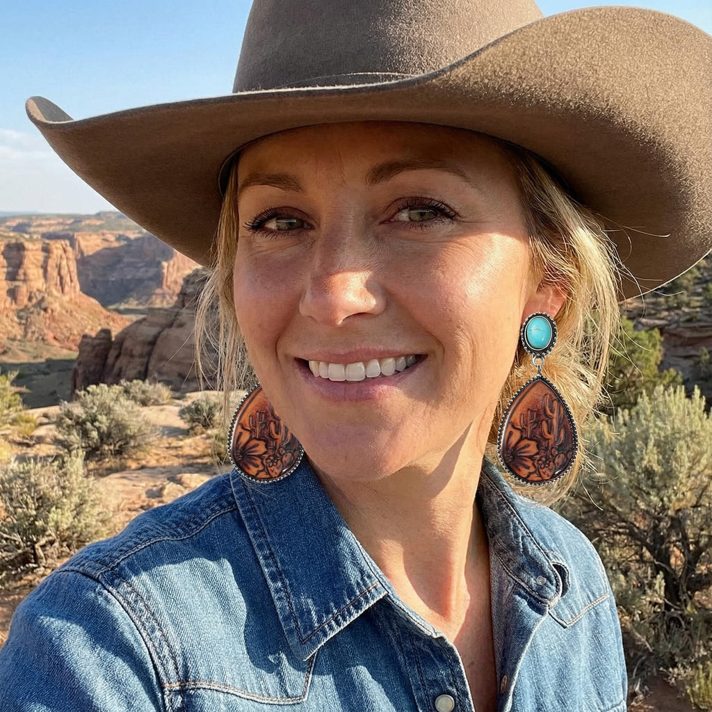 12 Pairs Western Earrings Jewelry for Women Vintage Boho Earrings Oval Turquoise Dangle Earrings Cowgirl Country Concho Dangling Jewelry Set (12 Pairs Western)