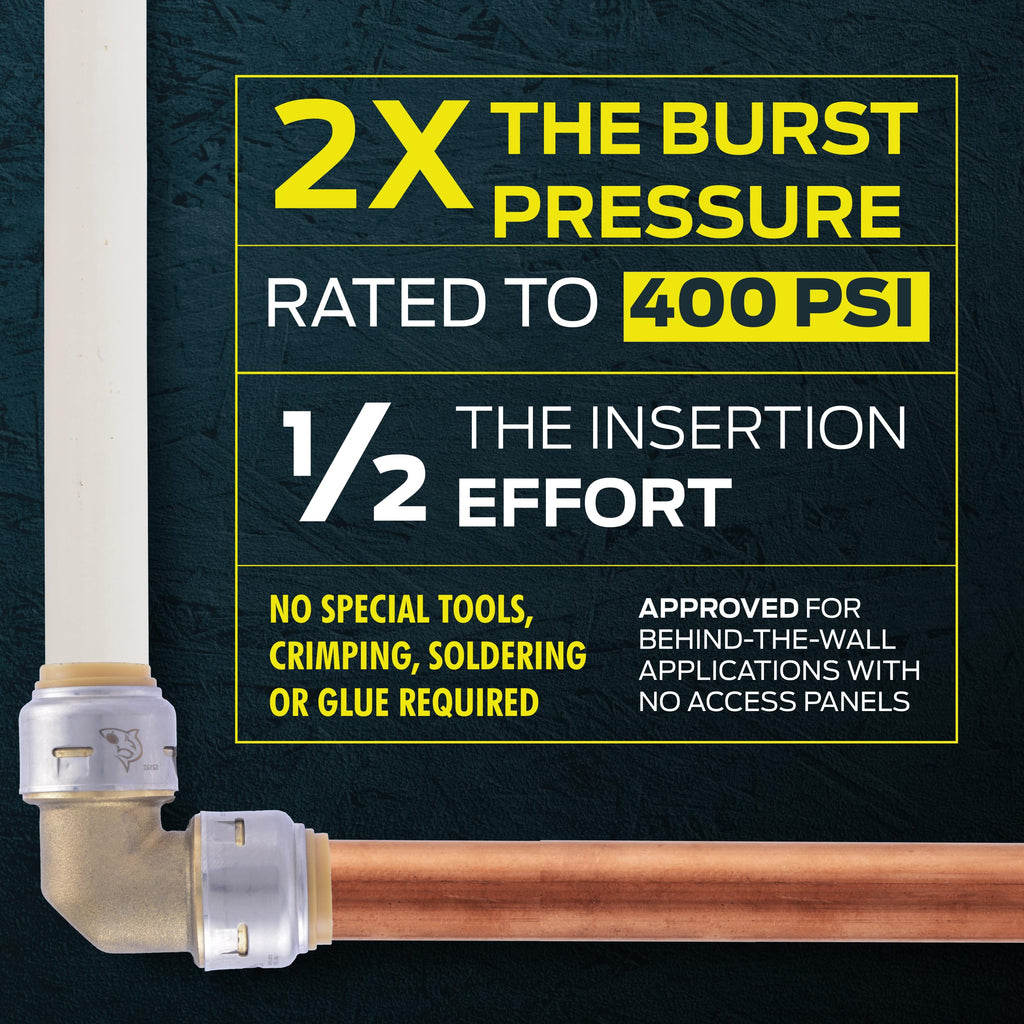 SharkBite Max 3/4 Inch 90 Degree Elbow, Push to Connect Brass Plumbing Fitting, PEX Pipe, Copper, CPVC, PE-RT, HDPE, UR256A