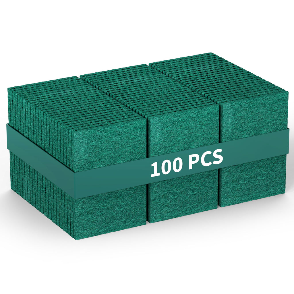 100 Pack Heavy Duty Scouring Pads 3x4 Inch – Green Scrubbing Pads, Non Scratch Bulk Scrub Pads for Kitchen, Dishes, Pots, Pans, Grill & Household Cleaning – Reusable Multipurpose Scrubber Pads