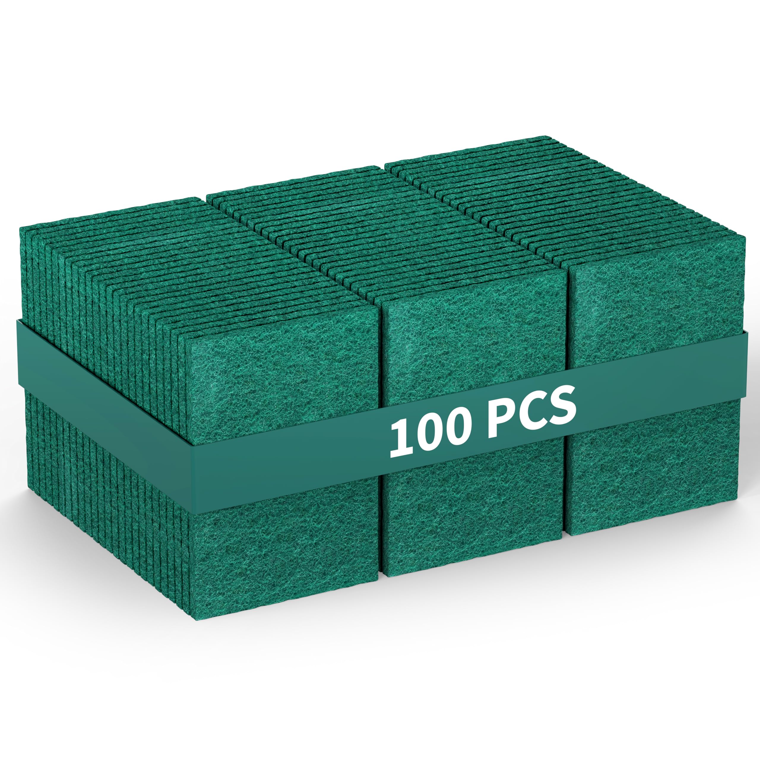 100 Pack Heavy Duty Scouring Pads 3x4 Inch – Green Scrubbing Pads, Non Scratch Bulk Scrub Pads for Kitchen, Dishes, Pots, Pans, Grill & Household Cleaning – Reusable Multipurpose Scrubber Pads